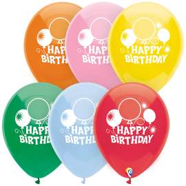 12" Happy Birthday Balloons, 2-Sided Print, Pack of 8