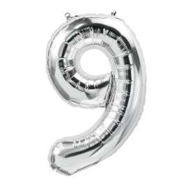 16" Foil Balloon, Silver Number 9