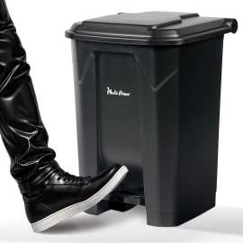 PLASTIC PRINCE 14 Gallon Step-On Trash Can with Lid and Foot Pedal, Indoor Trash Can for Kitchen, Hands Free Outdoor Garbage Can, Waste Container for Home Office Laundry Room, Plastic