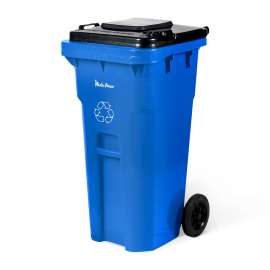 PLASTIC PRINCE 32 Gallon Recycling Trash Can with Wheels & Lid – Heavy-Duty Rollout Outdoor Garbage Can, Plastic
