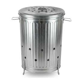 Plexon 20 gal. Galvanized Steel Composter/Rubbish Burner with Perforated Lid and Folding Handle, Optional Support Legs Included, Silver