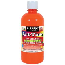 Art-Time Washable Fluorescent Orange Tempera Paint, 16oz