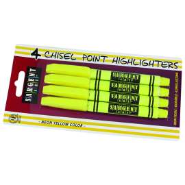 4ct Fine Tip Yellow Highlighter; Chisel Tip, Blister