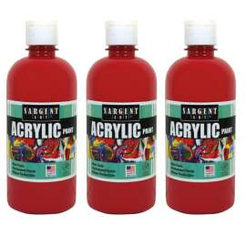 Acrylic Paint Squeeze Bottle, 16 oz, Red, Pack of 3
