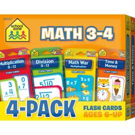 School Zone Math 3-4 Flash Card, 4-Pack