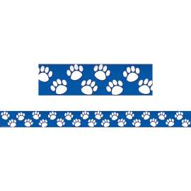 Blue with White Paw Prints Border Trim