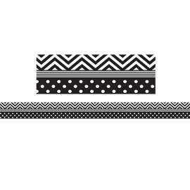 Black & White Chevron and Dots Straight Border Trim