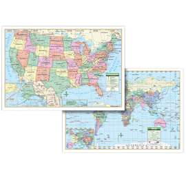 Laminated U.S. & World Combo Wall Map