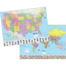U.S./World Advanced Political Rolled Laminated Map Set, 46" x 36", Set of 2