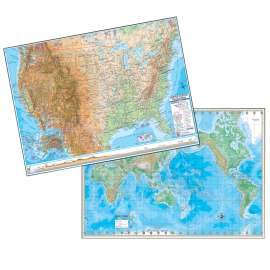 U.S./World Physical Rolled Laminated Map Set, 48"W x 36"H