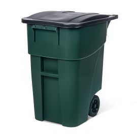 PLASTIC PRINCE 50-Gallon Rollout Trash Can with Lid, Commercial Heavy-Duty Container with Wheels, Green