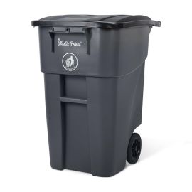 PLASTIC PRINCE 50 Gallon Trash Can, Commercial Outdoor Trash Can with Lid and Wheels, Heavy-Duty Roll Out Trash Bin, Gray