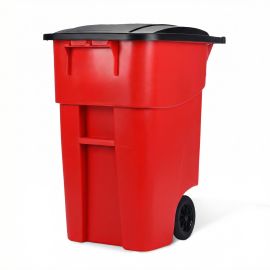 PLASTIC PRINCE 50 Gallon Wheeled Outdoor Garbage Can with Lid, Red, Large Rolling Trash Bin for Home, Office, Garage