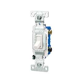 Eaton Wiring Devices C1303-7LTW-L Toggle Switch, 15 A, 120 V, Polycarbonate Housing Material, White