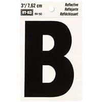 HY-KO RV-50/B Reflective Letter, Character: B, 3 in H Character, Black Character, Silver Background, Vinyl