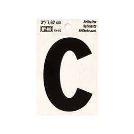 HY-KO RV-50/C Reflective Letter, Character: C, 3 in H Character, Black Character, Silver Background, Vinyl