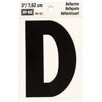 HY-KO RV-50/D Reflective Letter, Character: D, 3 in H Character, Black Character, Silver Background, Vinyl