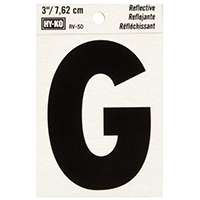 HY-KO RV-50/G Reflective Letter, Character: G, 3 in H Character, Black Character, Silver Background, Vinyl