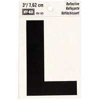 HY-KO RV-50/L Reflective Letter, Character: L, 3 in H Character, Black Character, Silver Background, Vinyl