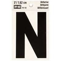 HY-KO RV-50/N Reflective Letter, Character: N, 3 in H Character, Black Character, Silver Background, Vinyl