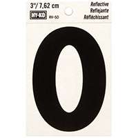 HY-KO RV-50/O Reflective Letter, Character: O, 3 in H Character, Black Character, Silver Background, Vinyl