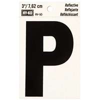 HY-KO RV-50/P Reflective Letter, Character: P, 3 in H Character, Black Character, Silver Background, Vinyl