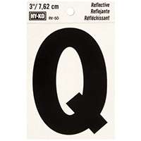 HY-KO RV-50/Q Reflective Letter, Character: Q, 3 in H Character, Black Character, Silver Background, Vinyl