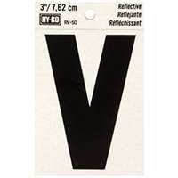 HY-KO RV-50/V Reflective Letter, Character: V, 3 in H Character, Black Character, Silver Background, Vinyl