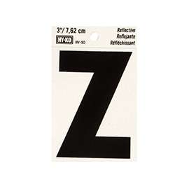 HY-KO RV-50/Z Reflective Letter, Character: Z, 3 in H Character, Black Character, Silver Background, Vinyl