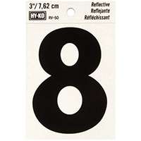 HY-KO RV-50/8 Reflective Sign, Character: 8, 3 in H Character, Black Character, Silver Background, Vinyl