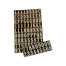 HY-KO MM-2 Packaged Number and Letter Set, 7/8 in H Character, Gold Character, Black Background, Mylar