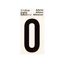 HY-KO RV-25/0 Reflective Sign, Character: 0, 2 in H Character, Black Character, Silver Background, Vinyl