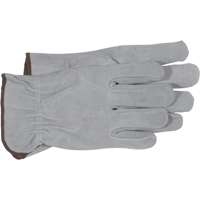 BOSS 4065J Driver Gloves, XL, Keystone Thumb, Open, Shirred Elastic Back Cuff, Cowhide Leather, Gray
