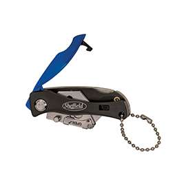 Sheffield 12125 Utility Knife, 1-1/2 in L Blade, Stainless Steel Blade, Curved Handle, Black/Blue Handle