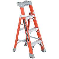 Louisville FXS1504 Cross Step Ladder, 102 in Max Reach H, 4-Step, 300 lb, Type IA Duty Rating, 3 in D Step, Fiberglass