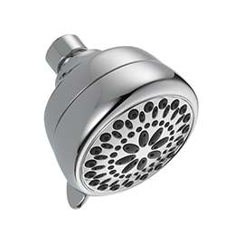 DELTA 75763C Shower Head, Round, 1.75 gpm, 1/2 in Connection, IPS, 7-Spray Function, ABS, Chrome, 3-3/8 in Dia