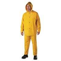 Three-Piece Rainsuit, Jacket/Hood/Overalls, 0.35 mm PVC/Poly, Yellow, 2X-Large
