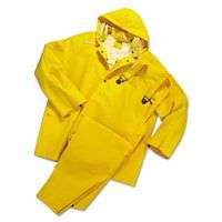 Three-Piece Rainsuit, Jacket/Hood/Overalls, 0.35 mm PVC/Poly, Yellow, Large