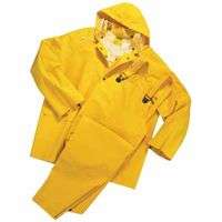 Three-Piece Rainsuit, Jacket/Hood/Overalls, 0.35 mm PVC/Poly, Yellow, Medium