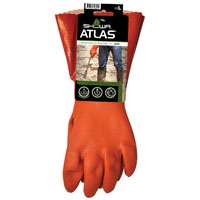 ATLAS 620L-09.RT Coated Gloves, L, 12 in L, Gauntlet Cuff, PVC Glove, Orange