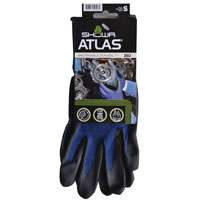 ATLAS 380S-06.RT Lightweight Coated Gloves, S, 8-21/32 to 10-15/64 in L, Elastic Cuff, Nitrile Foam Coating, Black/Blue