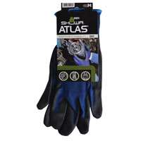 ATLAS 380M-07.RT Lightweight Coated Gloves, M, 8-21/32 to 10-15/64 in L, Elastic Cuff, Nitrile Foam Coating, Black/Blue