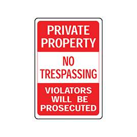 HY-KO HW-45 Parking Sign, Rectangular, PRIVATE PROPERTY NO TRESPASSING VIOLATORS WILL BE PROSECUTED, Red/White Legend
