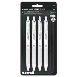 207 Plus+ Gel Pen, Retractable, Medium 0.7 mm, Black Ink, White Barrel, 4/Pack