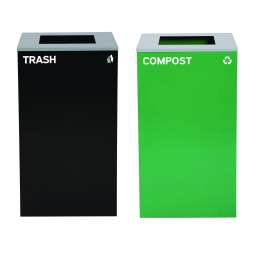 29 Gallon Trash/Recycling Cans, Steel, Green Compost Can with Square Lid, Black Trash Can with Square Lid