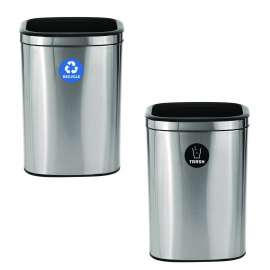 10.5 Gallon Recycle and Trash Station, Brushed Stainless Steel