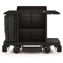 Partially Assembled Premium Housekeeping Cart, Plastic, 1 Shelf, 24 x 62.13 x 49.75, Black