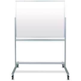 Mobile Magnetic Glass Dry Erase Board, 48" x 36", White Surface, Silver Aluminum Frame