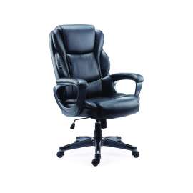 Kirkdale Bonded Leather Manager Chair, Supports Up to 275 lb, 16.18 to 22.76 Seat Height, Black Seat/Back, Black Base