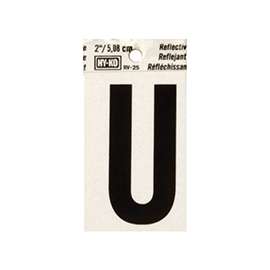 HY-KO RV-25/U Reflective Letter, Character: U, 2 in H Character, Black Character, Silver Background, Vinyl